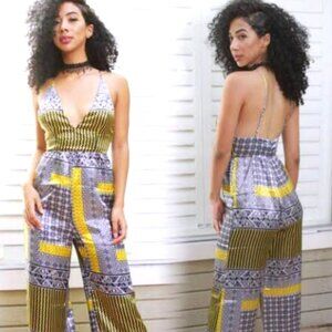 L'Atiste Silky Patterned Sleeveless Jumpsuit Wide Leg